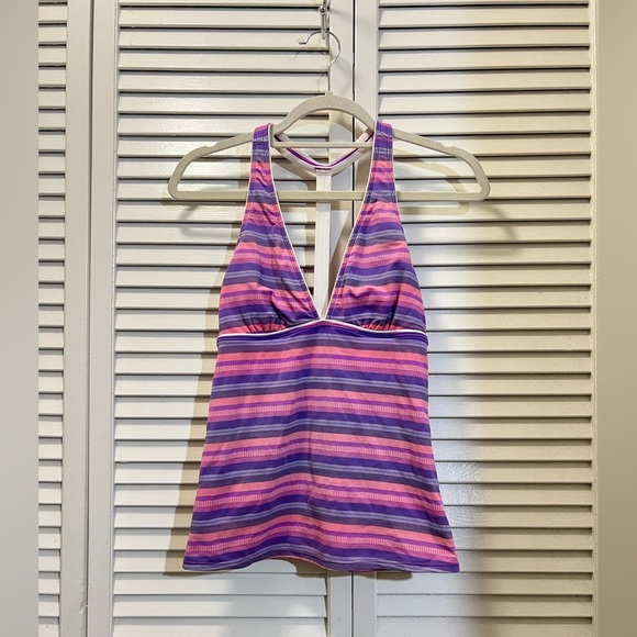 Athleta Tulum T Back Swimsuit Tankini Tank Top Pink Purple - Picture 2 of 6